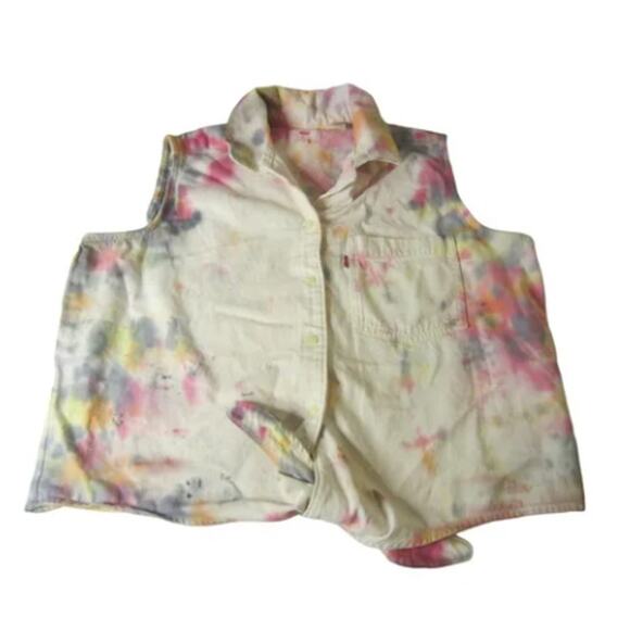 Hand Dyed Tie-Dye Sleeveless Button-Up Vest Levi’s Multicolor Women’s Large - Picture 2 of 7